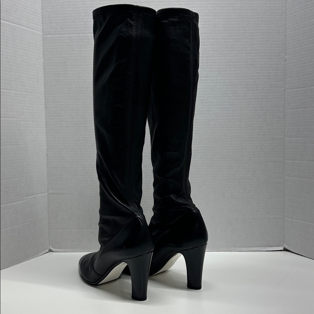 Chanel Heeled Boots Lambskin Tall Boots Cap Round Toe Patent Leather Black EU 38 - Picture 6 of 14